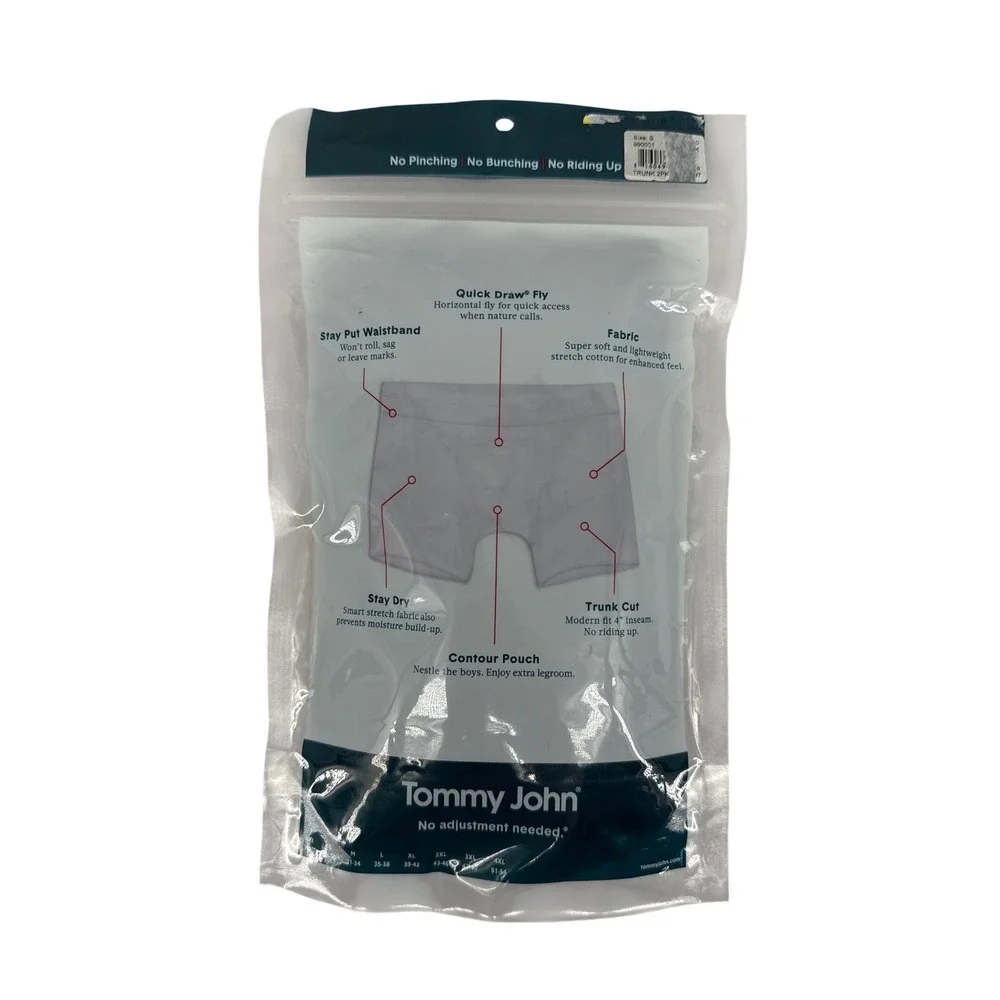 Tommy John Cotton Basics Black Trunks 2 Pack Mens Size Small 28-30 4in Inseam